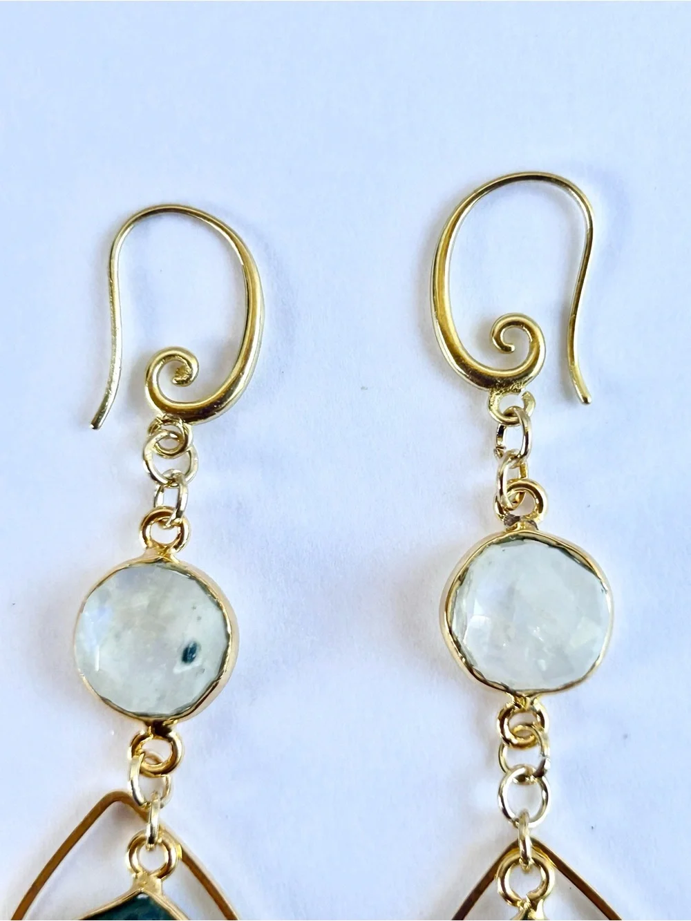 Gold-Tone Moonstone & Blue Teardrop Sunburst Dangle Earrings